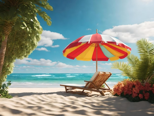 傘付きのビーチ 夏と休暇のコンセプト ジェネレーティブAI