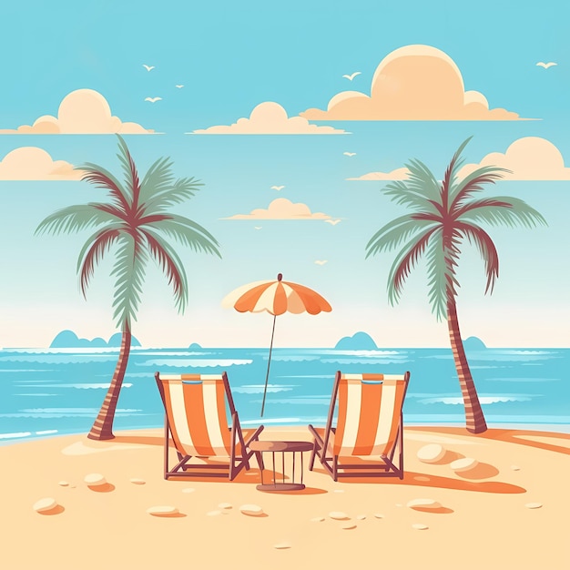 傘のあるビーチ 夏と休暇のコンセプト 砂浜の傘 生成 ai