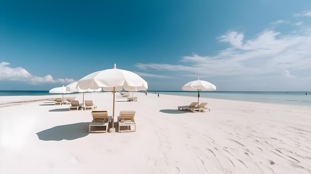 A beach with umbrellas and chairs on it