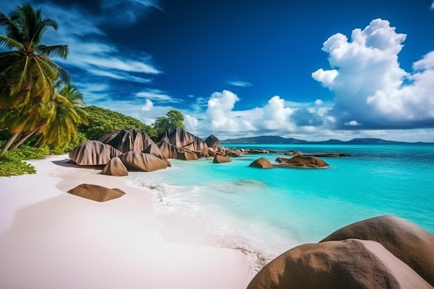 A beach with a view of the seychelles