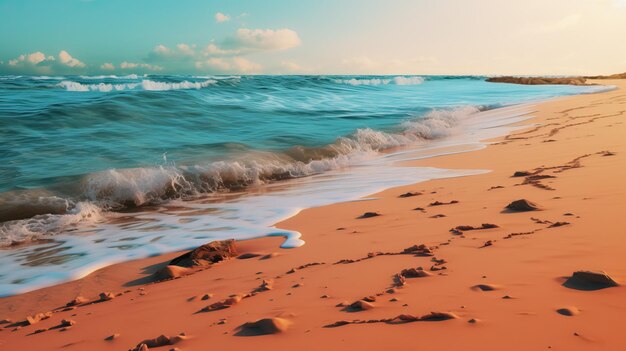 a beach with a wave breaking on the shore