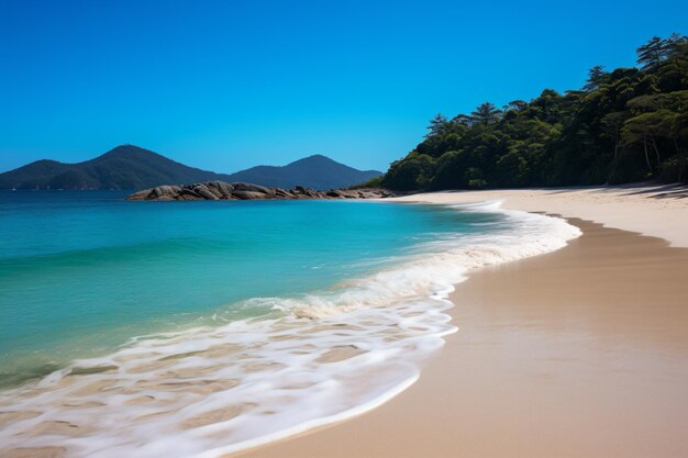 Photo a beach with a wave coming in to the shore