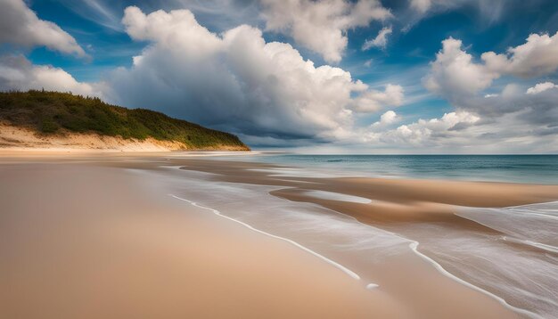 a beach with a wave that is on the sand