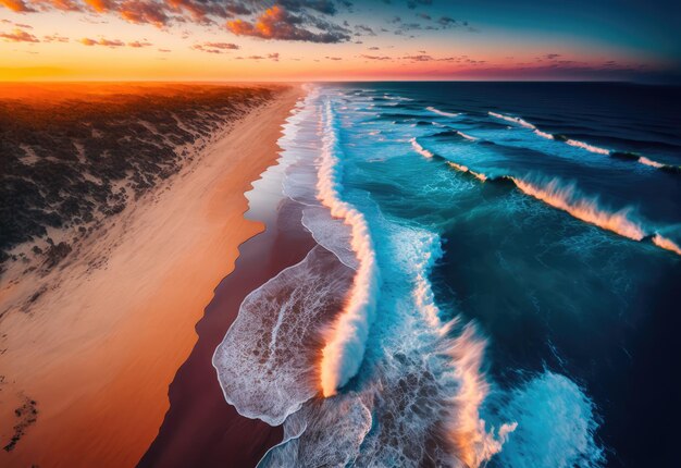 A beach with waves crashing on the sand