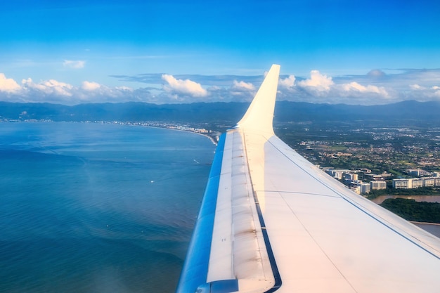 Beaches of Nuevo Nayarit in Mexico seen from the air with copyspace