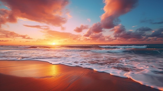 Beaches at sunset with vibrant colors background