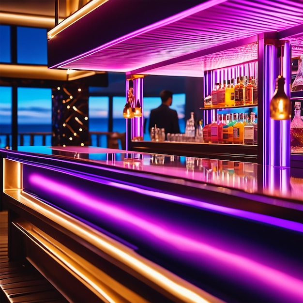 Photo a beachfront bar at a holiday resort at nighttime with purple and pink tones in a pop art style hd