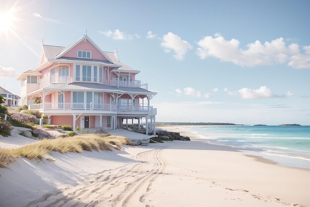 Photo beachfront haven in pastel hues