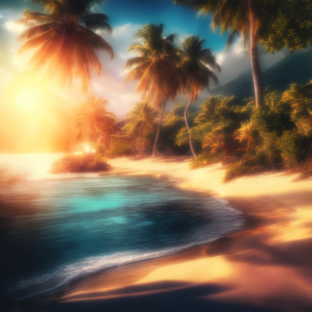 Foto una spiaggia tropicale paradisiaca sul lungomare