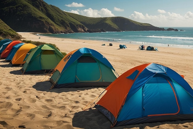 Photo beachside camping tents