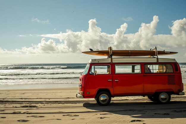 Пляжный отдых Яркий фургон и доски для серфинга