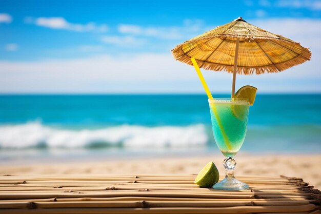 Photo beachside margarita with tiki umbrella garnish