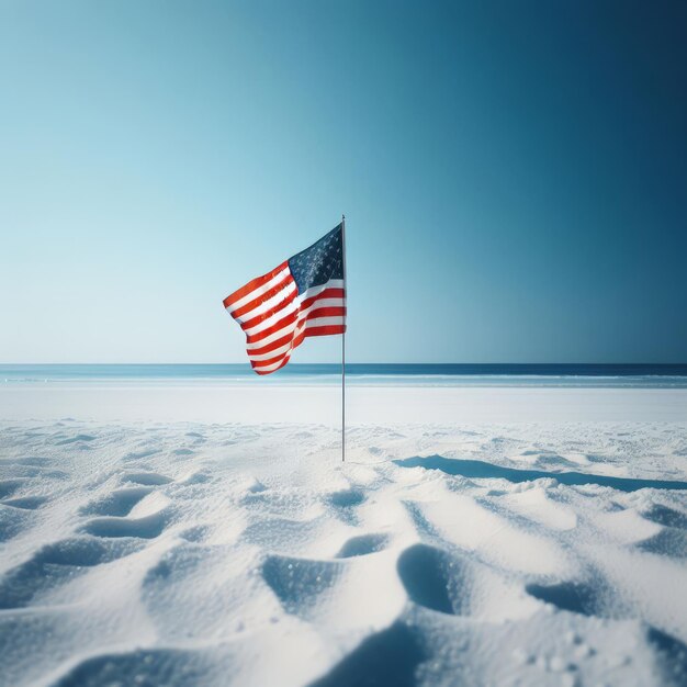 Photo beachside memorial day tribute with american flag