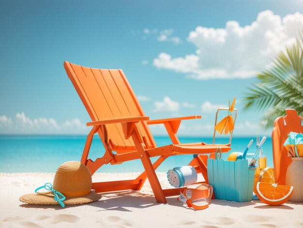 Beachside Relaxation Orange Beach Chair with Summer Accessories on the 5