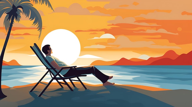 Photo beachside relaxation person relaxing on beach vector art perfect for creating a relaxing atmosphere in your designs by generative ai