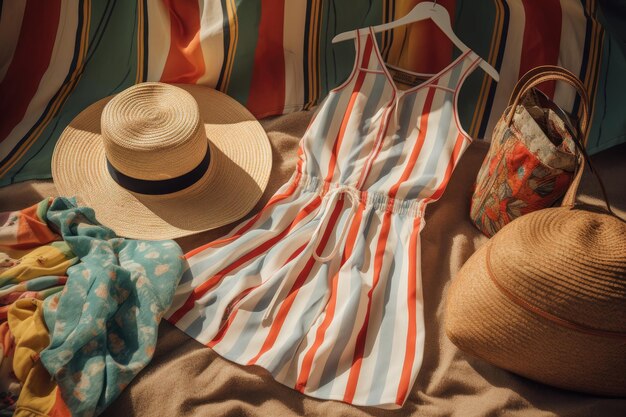 Beachwear with a retro vibe featuring vintage prints and colors created with generative ai