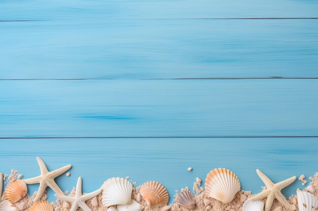 Foto beachy keen rustic blue wood con conchiglie di sabbia sparse