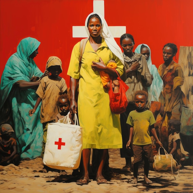 A beacon of hope the red cross empowering africa's impoverished amidst vibrant green and yellow ba