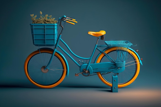 Beaful blue bicycling bike with cargo basket on front generative ai