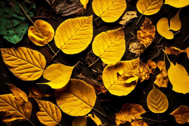 Beaful composition of yellow leaves after autumn leaf fall created with generative ai