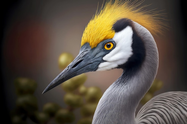 Beaful crane bird portrait with bright yellow tuft