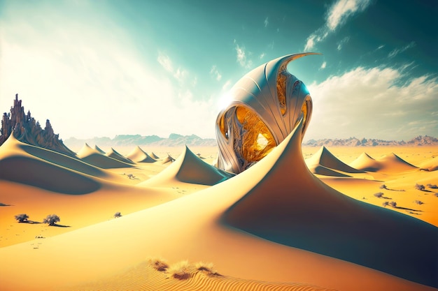 Красивый футуристический пейзаж неба и пустынных дюн