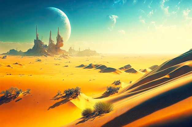 Beaful futuristic landscape of sky and desert dunes