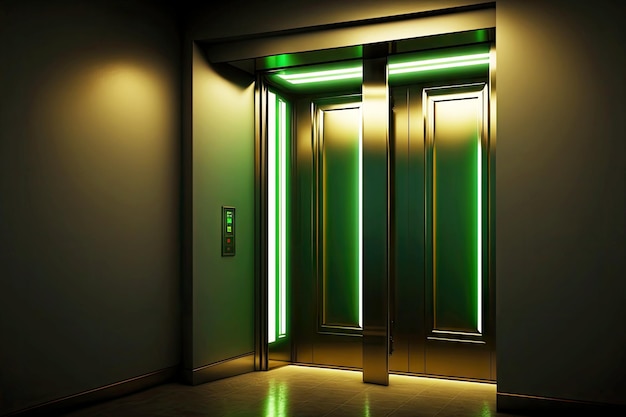 Beaful modern lift doors with stylish greenish lighting