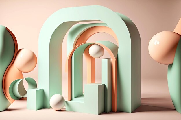 Beaful podium in delicate mint peach tones as d render abstract geometric background generative ai