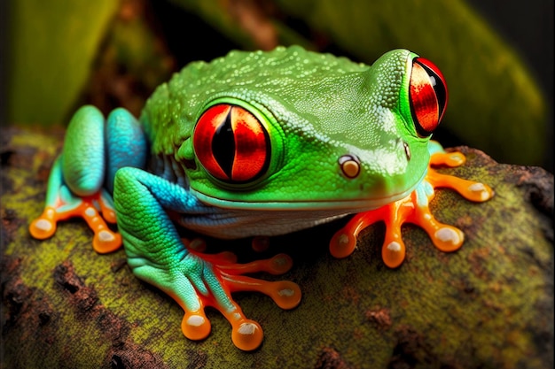 Beaful red eyed tree frog with bright green back