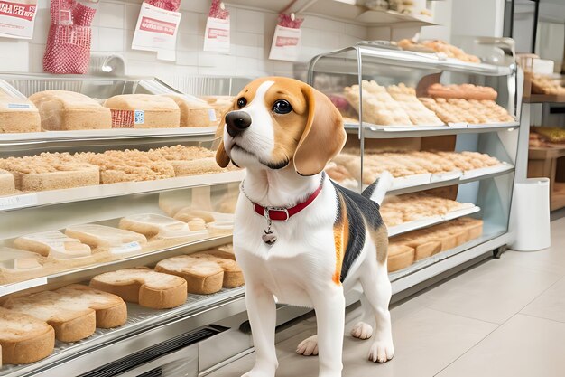 Foto beagle in una panetteria per cani