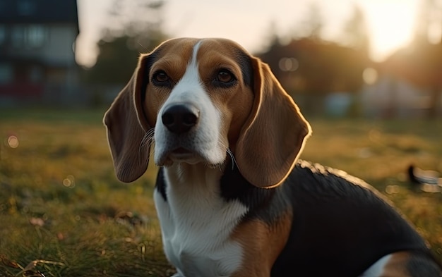 Beagle is sitting on the grass in the park professional advertising post photo ai generated
