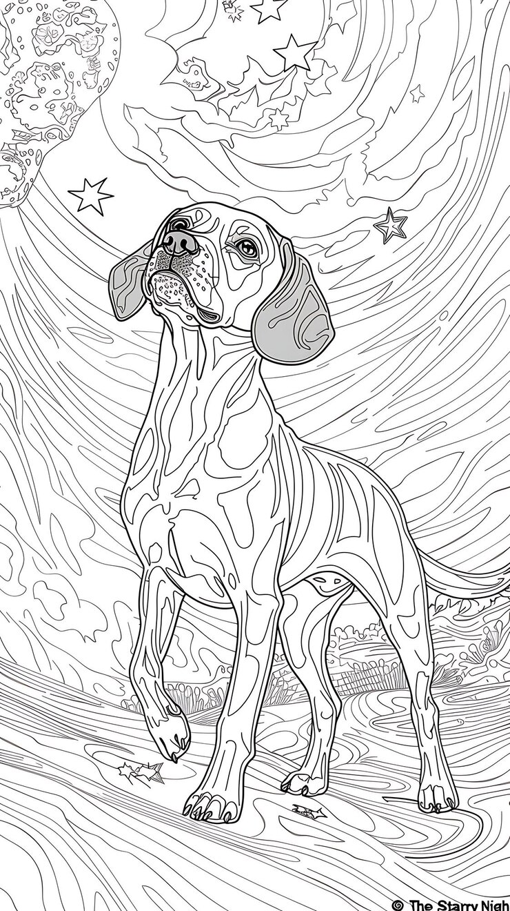 Photo beagle starry night beagle dog clipart vincent van gogh the starry night painting beagle puppy