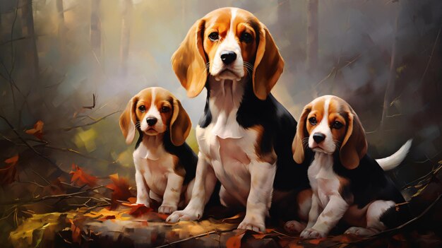 Beagle-vrouwtje en puppy's