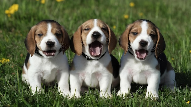 Beagles puppies yawning