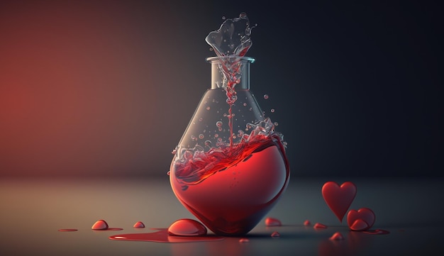 Beaker drop heart red test tube blood illustration picture AI generated art