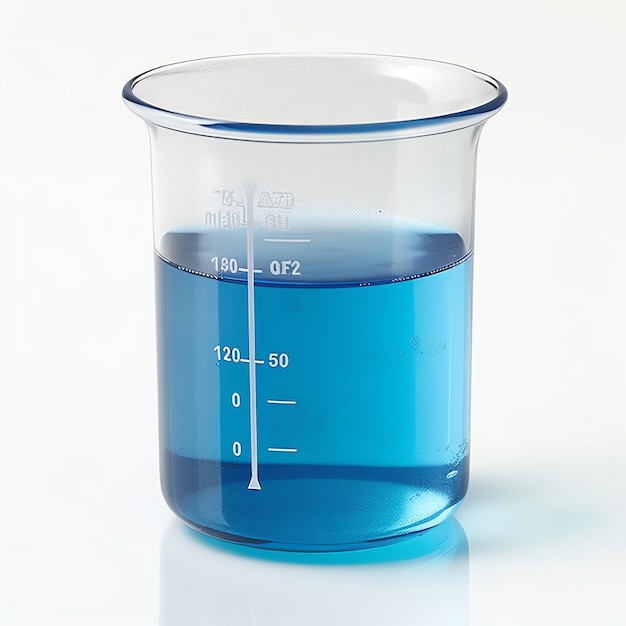 A beaker with blue liquid