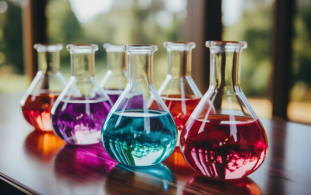 Photo beakers filled with chemicals