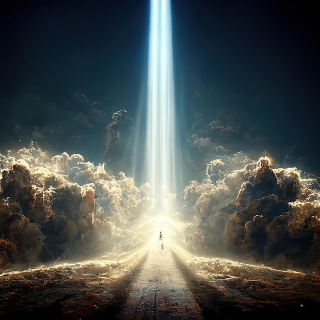 A beam of light between heaven and hell