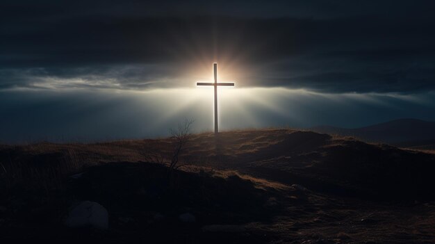 Photo under a beam of light there is a sacred church on the outdoor field