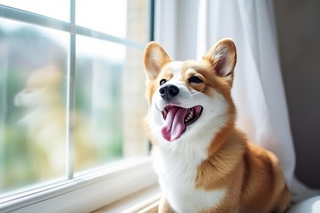 Beaming Bliss A Content Purebred Corgi Embracing the View Portraying the Joys of Pet Life