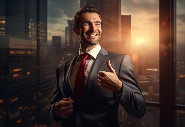 A Beaming Businessman Embodies Success in Full Body Shot