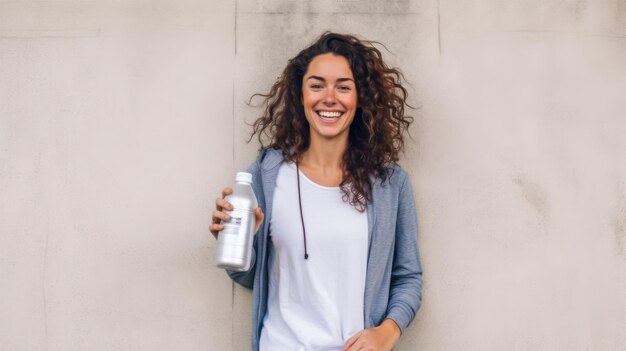 Beaming White Smile Cheerful Young Woman Poses for Studio Portrait