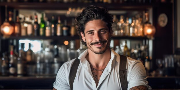 Beaming with confidence male bartenders are ready to serve with a smile