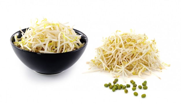 Bean Sprouts and mung beans on White