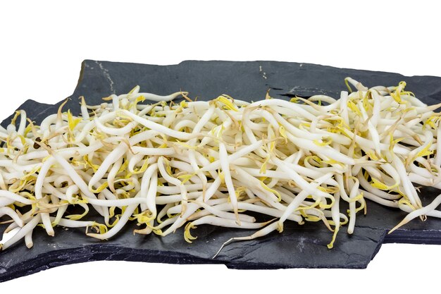 Bean sprouts with stone on white background