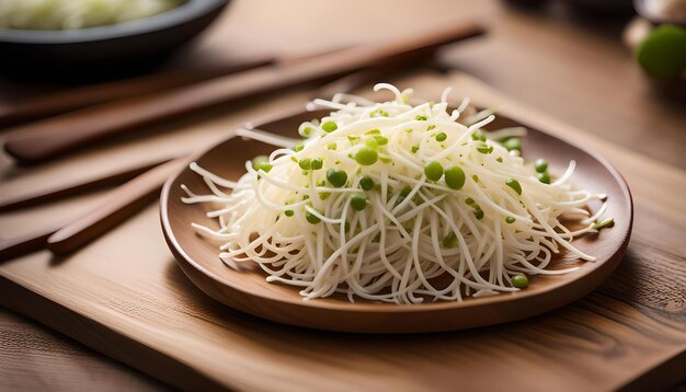 木製のプレートに豆の芽を