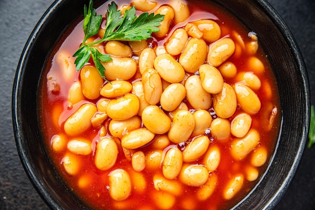 bean tomato sauce beans dish fresh healthy meal food snack diet on the table copy space food