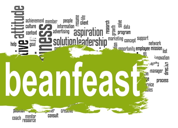 사진 녹색 배너와 함께 beanfeast 단어 구름