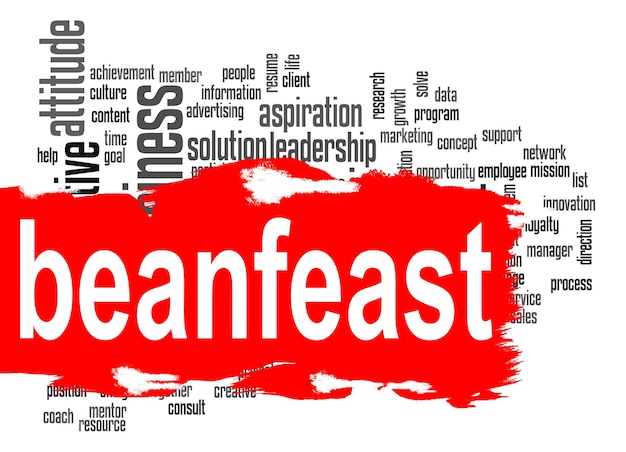 Beanfeast word cloud with red banner